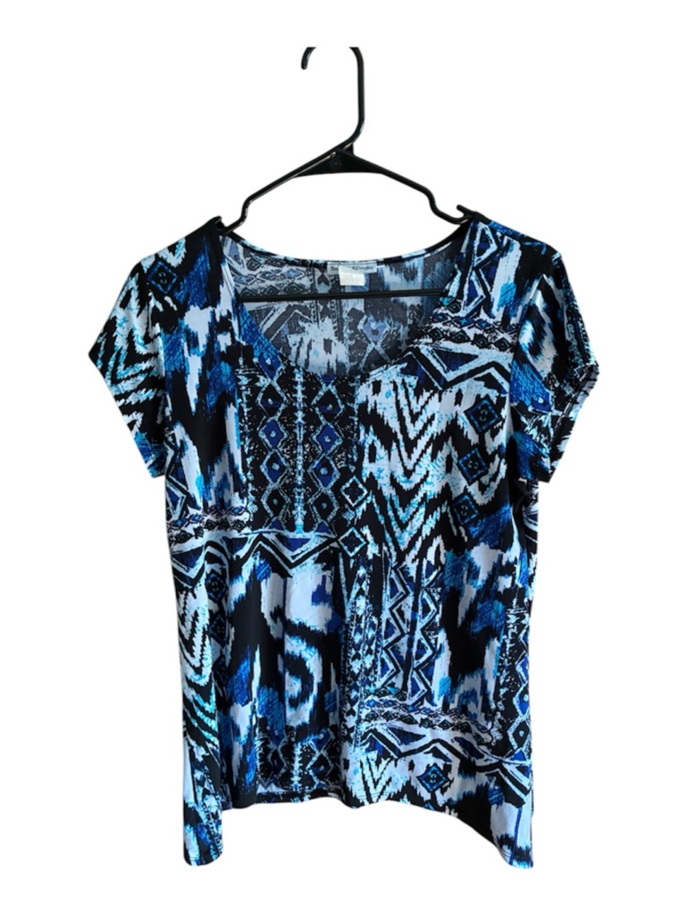Blue Geometric Print Short Sleeve Blouse